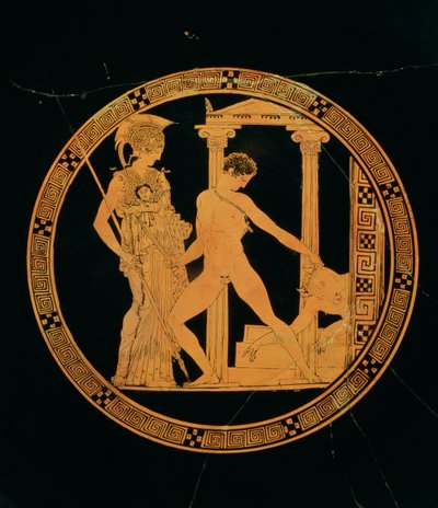 Coupe à figures rouges représentant Athéna, Thésée et le Minotaure - Greek